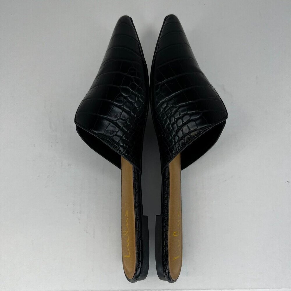Lulus Womens Black Leather Shoes Mules Slides Open Back Pointed Size 9 Loafers - Picture 6 of 9
